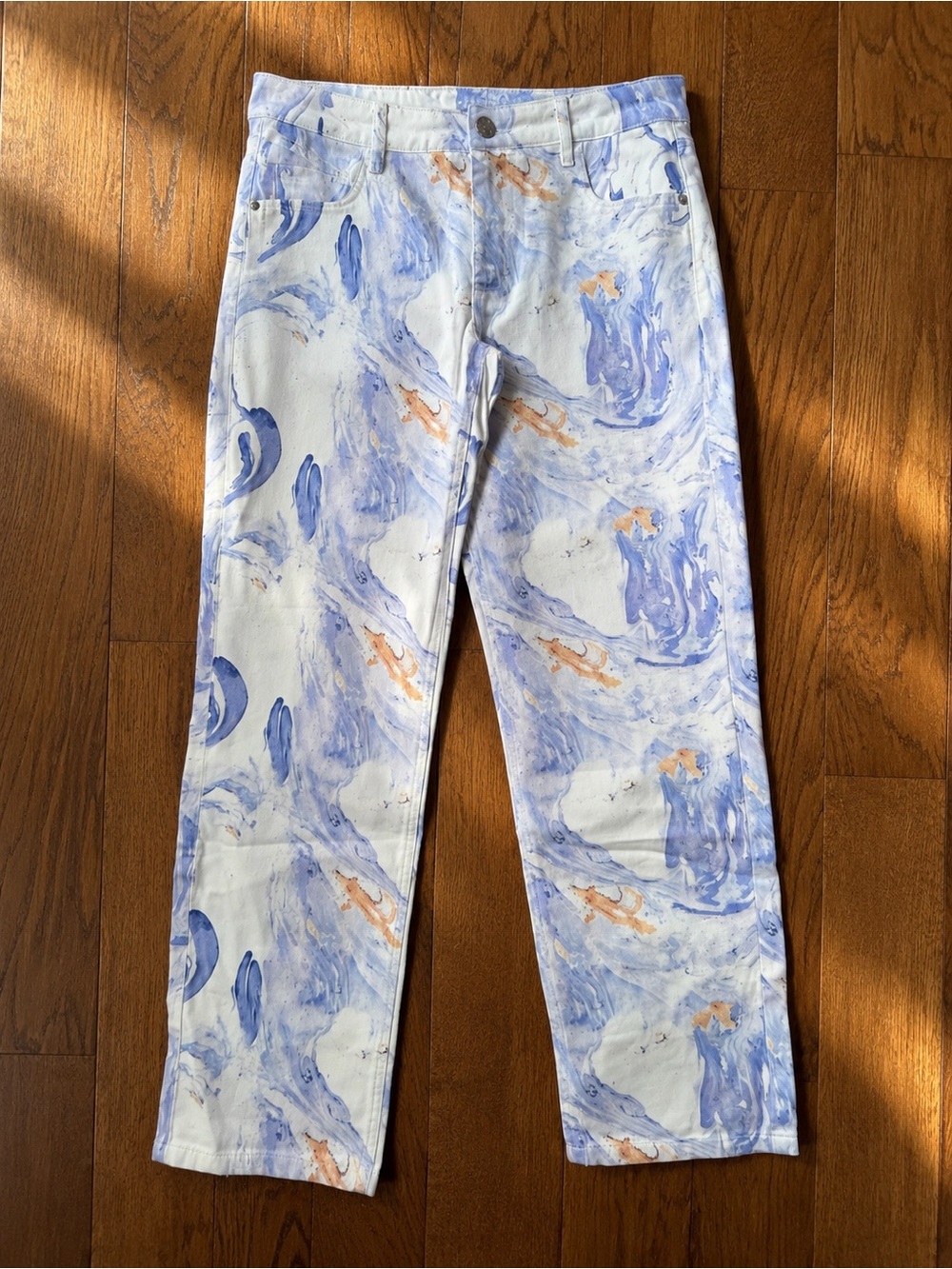 River Island Straight Leg Blue & White Marble Print Jeans US Sz 10 NWOT